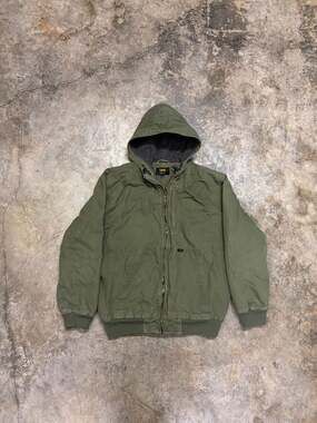 Workwear Hooded Jacket Olive Green Sherpa Lined Canvas Size Large Lee